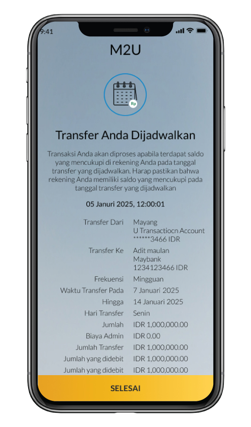 Transfer Rutin Sesama Rekening Maybank via M2U ID App