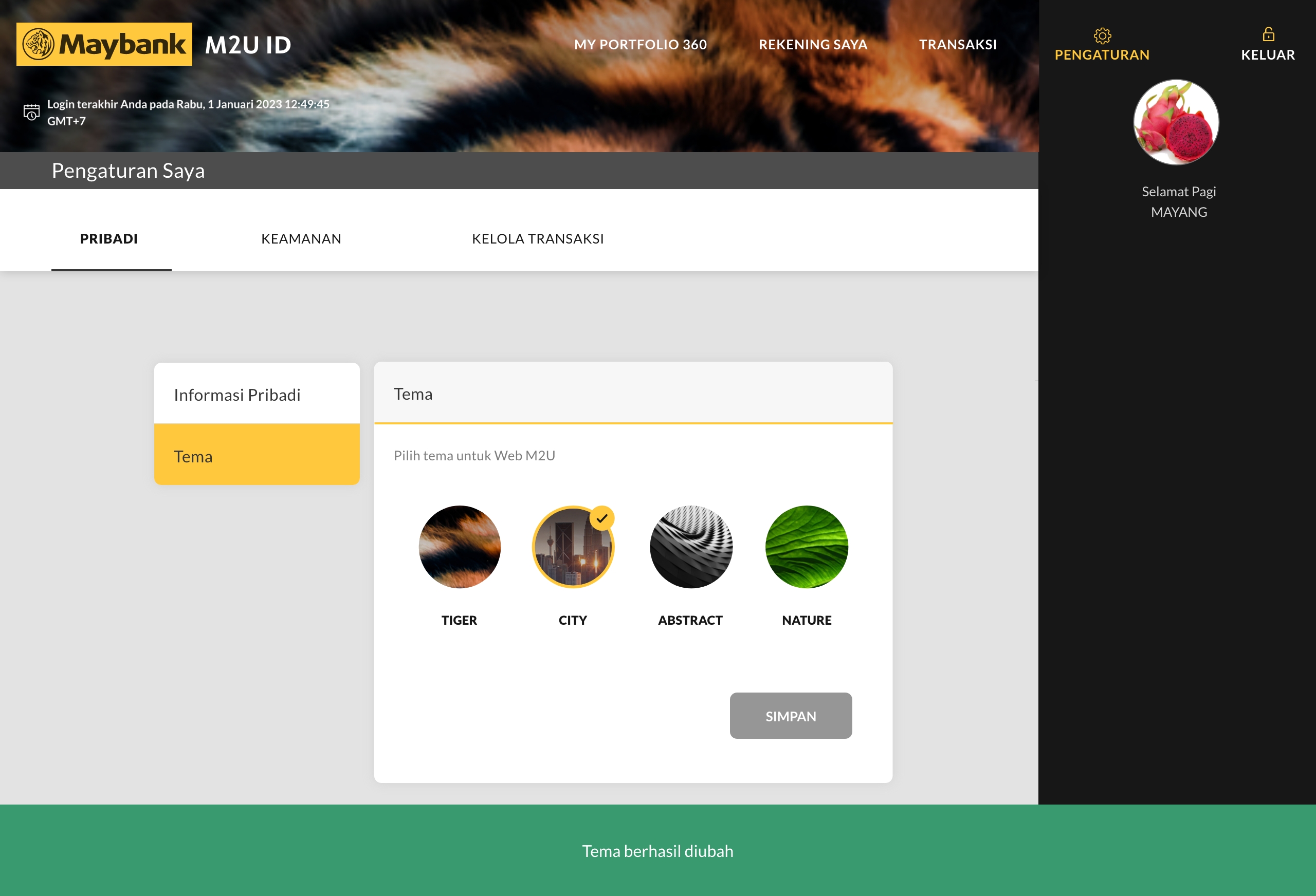 Panduan fitur Atur Tema M2U ID Web