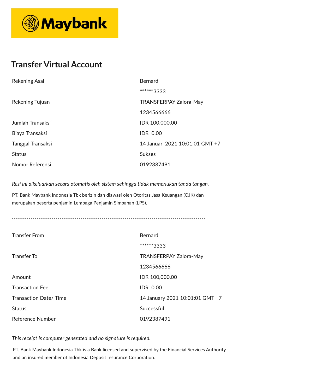 Panduan transfer virtual account via M2U ID Web