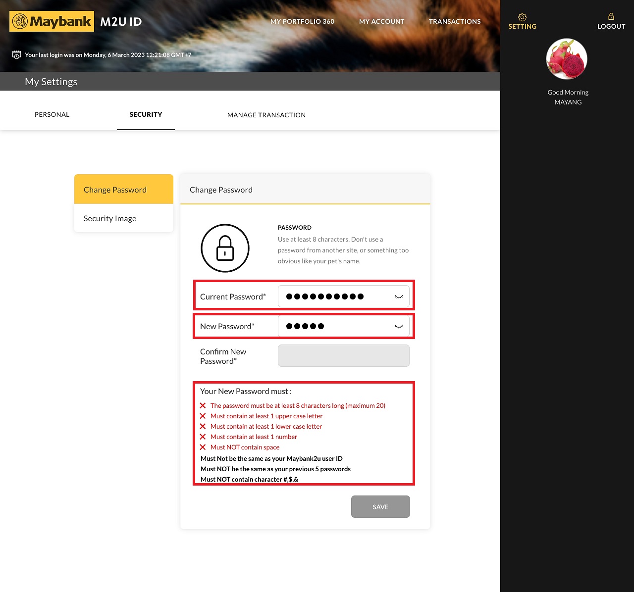Change Password New M2U ID Web