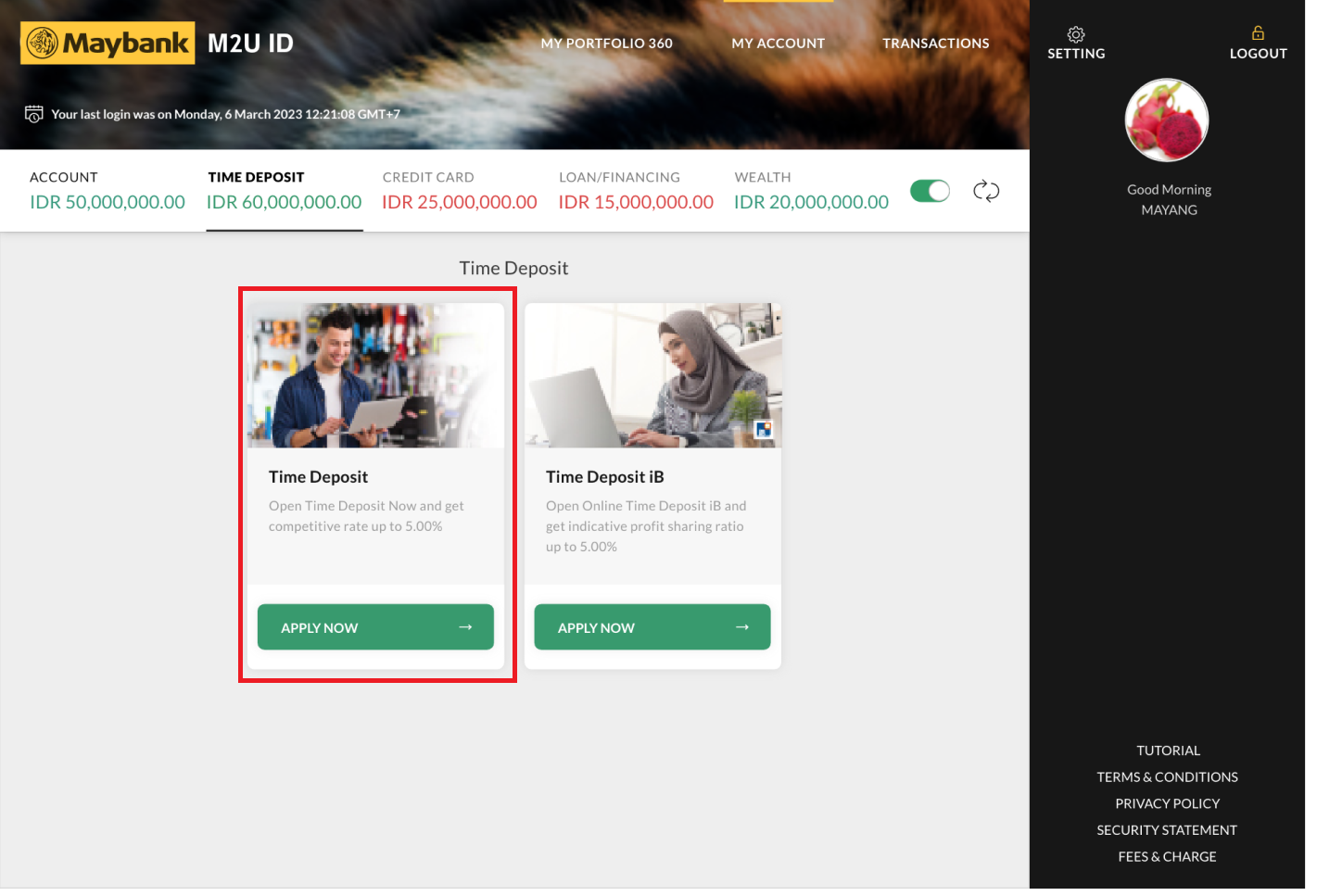 Opening a Time Deposit online